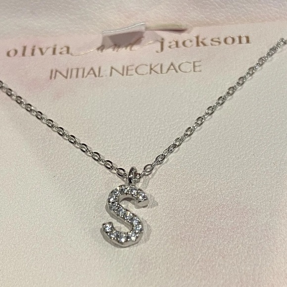 Olivia and Jackson Sterling Silver Pave Cz Initial Necklace- S - Picture 3 of 7